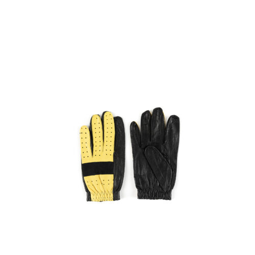 1960 Gloves - Glossy leather and suede leather - Black and yellow colors