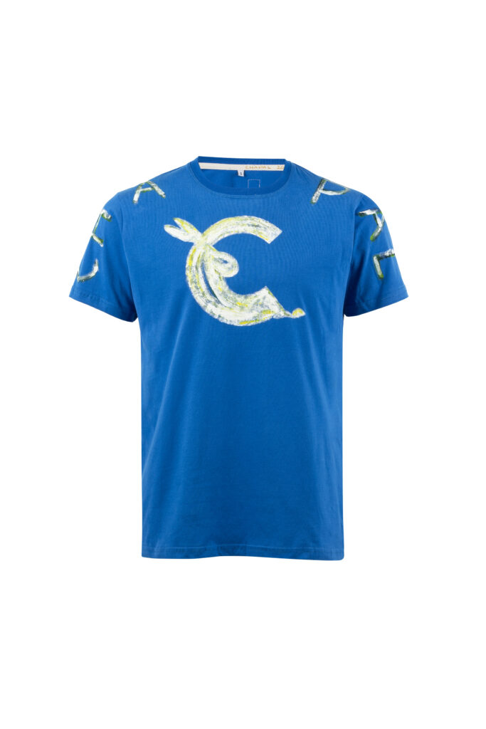Rabbit T-shirt - Jersey and paint - Blue and yellow colors