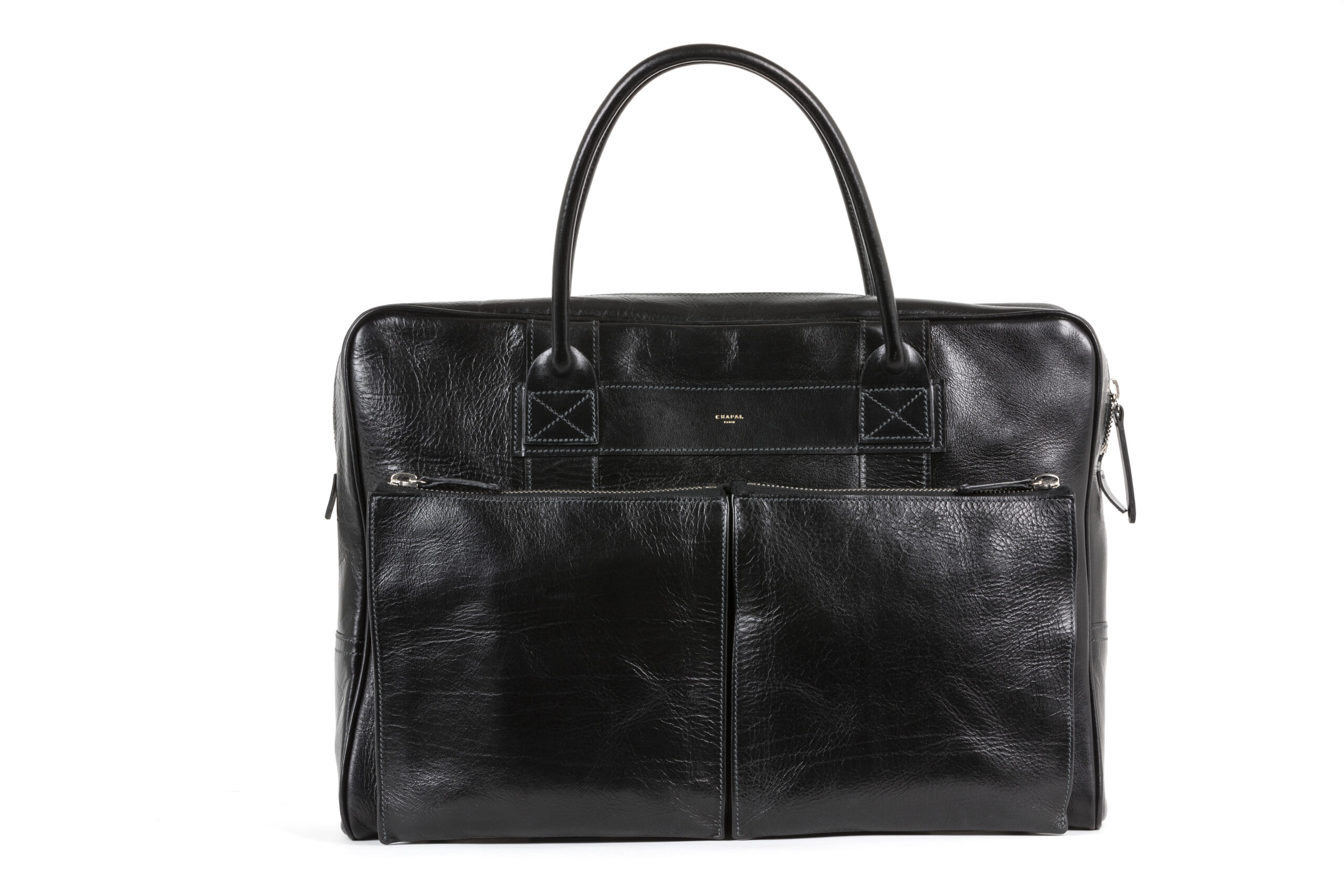 Captain Briefcase - Glossy leather - Black color
