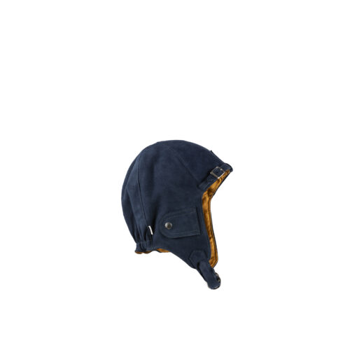 Driver Helmet - Gold silk lining - Suede leather - Blue color