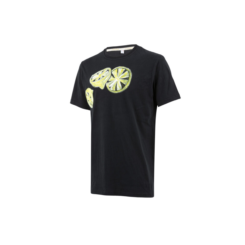 Lemon T-shirt - Cotton jersey - Hand painted - Black and yellow colors
