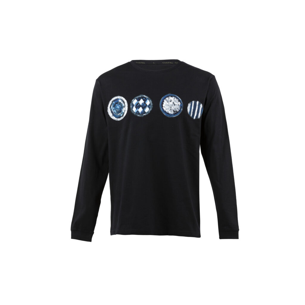 T-shirt 4 Cercles - Jersey de coton - Peint à la main - Couleurs bleu et noir