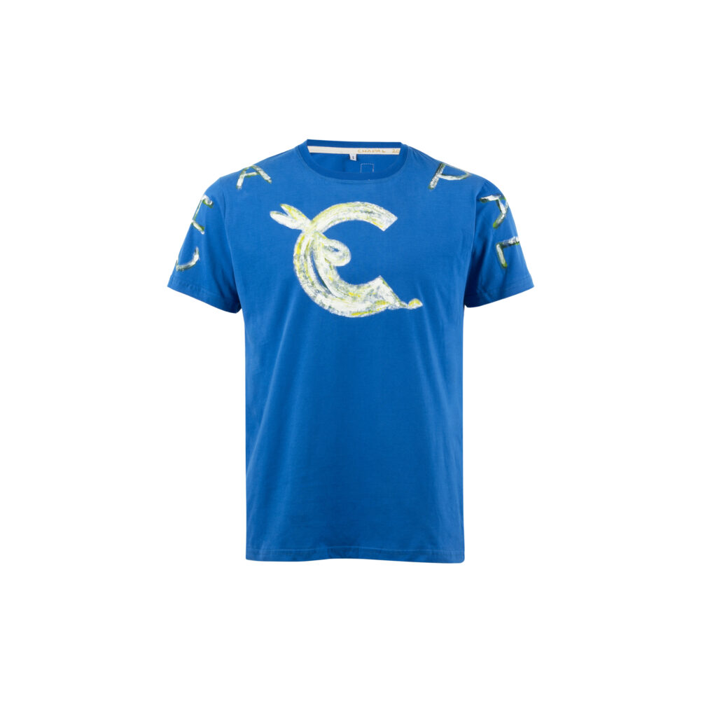 T-shirt Lapin C Peint - Jersey de coton - Couleurs bleu et jaune