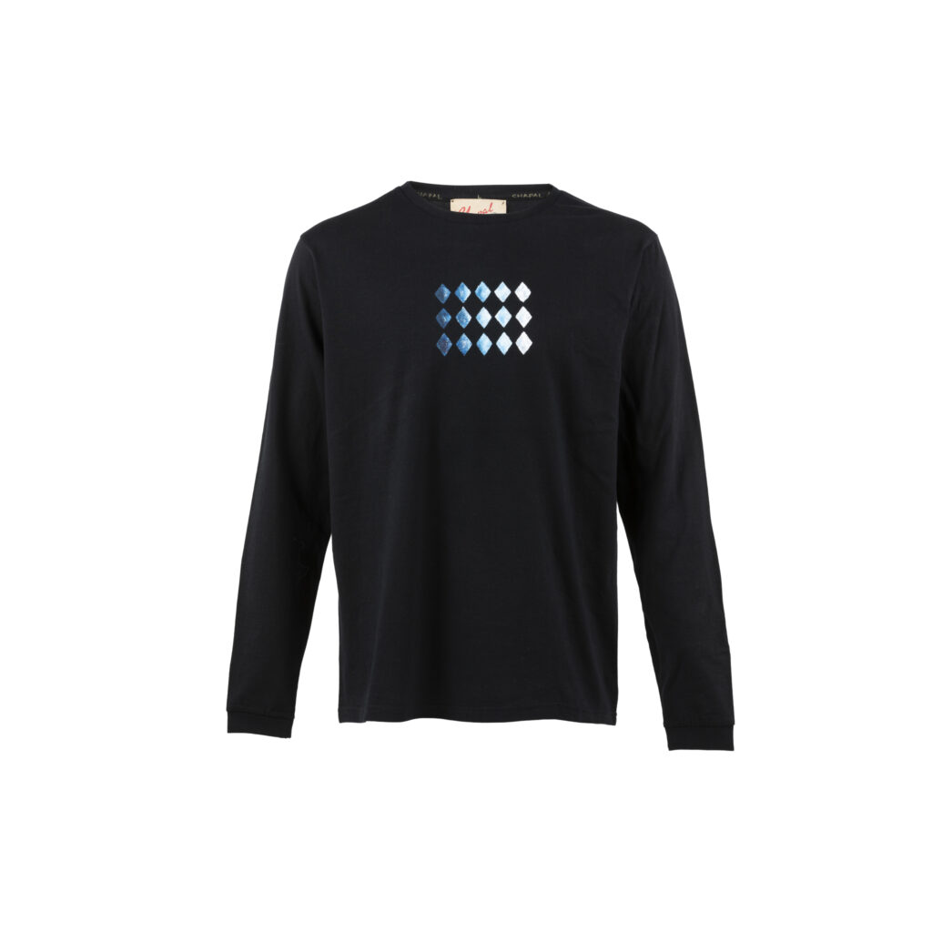 T-shirt Losanges - Jersey de coton - Peint à la main - Couleurs bleu et noir