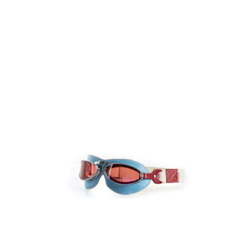Full Face Goggles - Silk Lining - Painted glossy leather - Blue and red colors