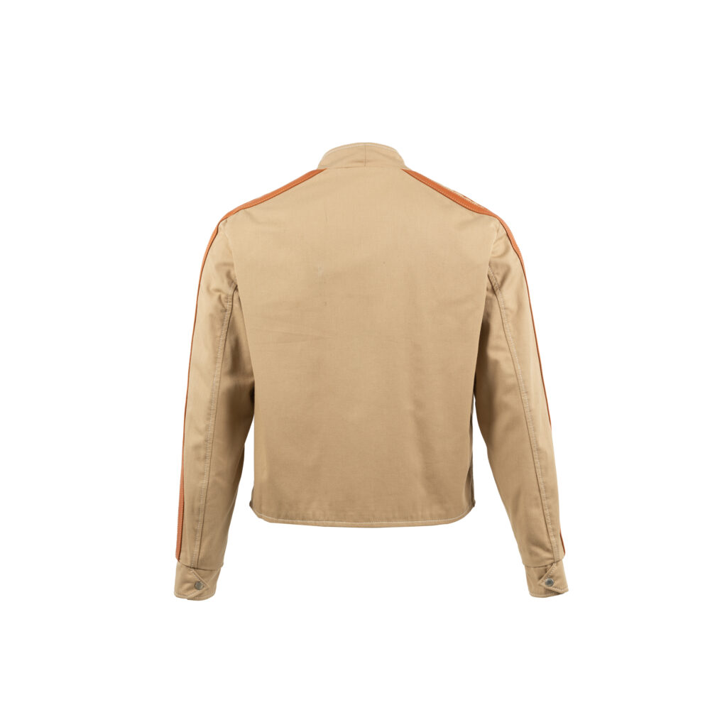 Blouson Anglais - Vintage - Cotton gabardine - Beige color - Orange leather strips