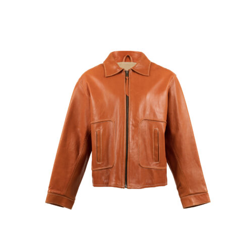 Blouson Sport - Vintage - Glossy leather - Orange color