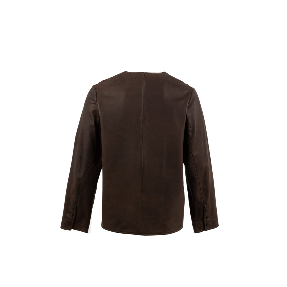 Round-neck Jacket - Vintage - Glossy leather - Brown color