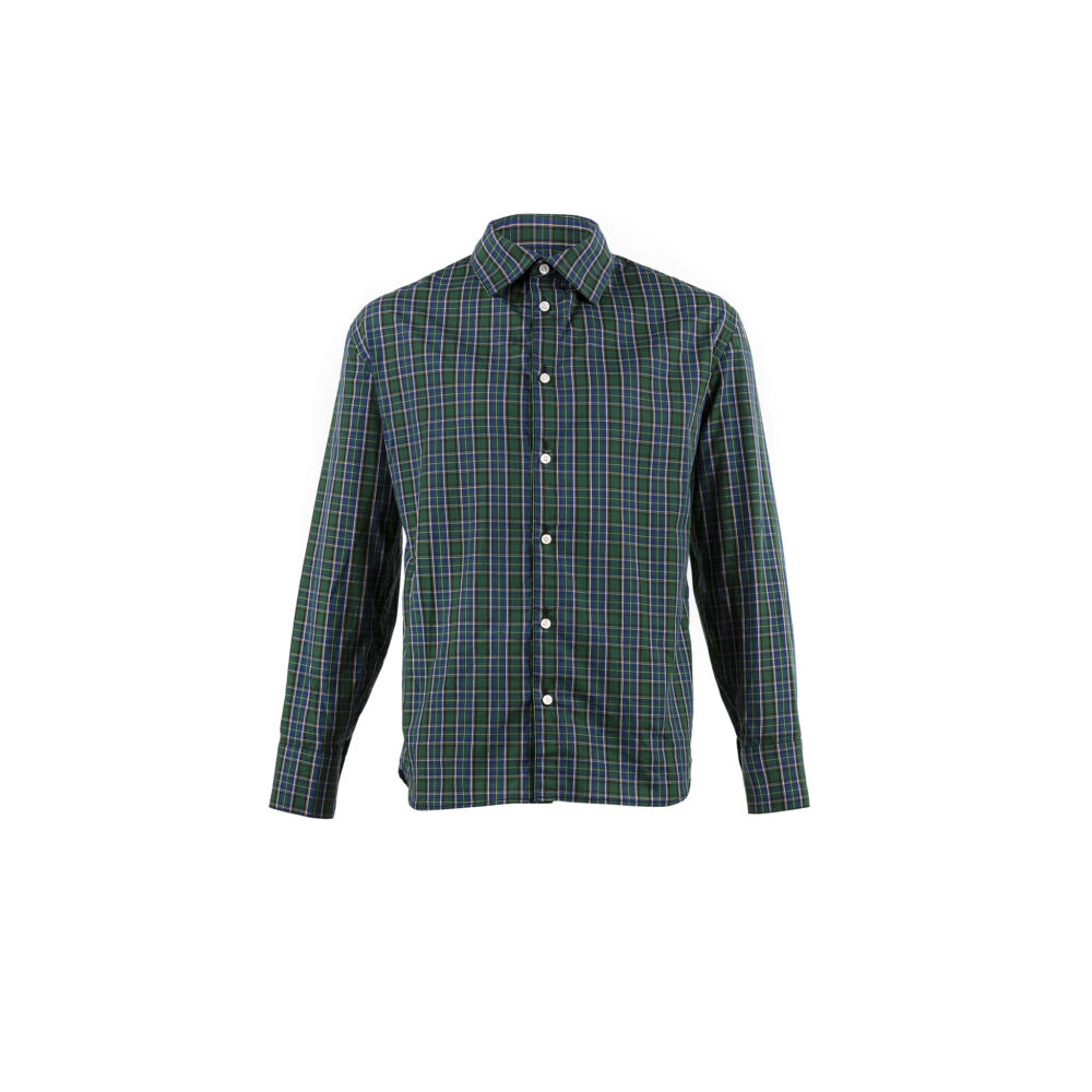70's shirt - Vintage - Cotton poplin - Green & blue colors