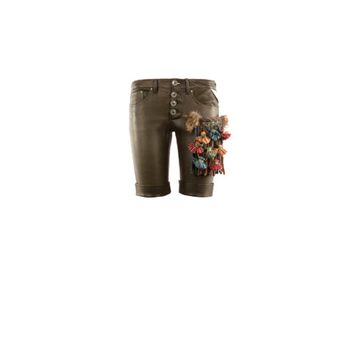 Pompom Shorts - Vintage - Glossy leather - Brown color