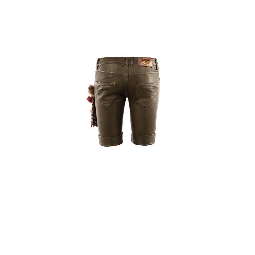 Pompom Shorts - Vintage - Glossy leather - Brown color