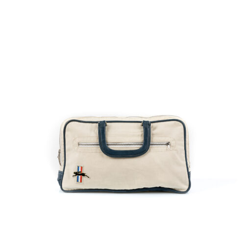 Rabbit Briefcase - Vintage - Cotton gabardine and glossy leather - Ecru white and blue colors