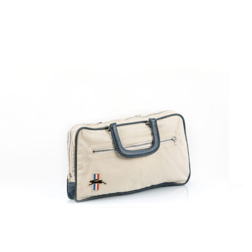 Rabbit Briefcase - Vintage - Cotton gabardine and glossy leather - Ecru white and blue colors