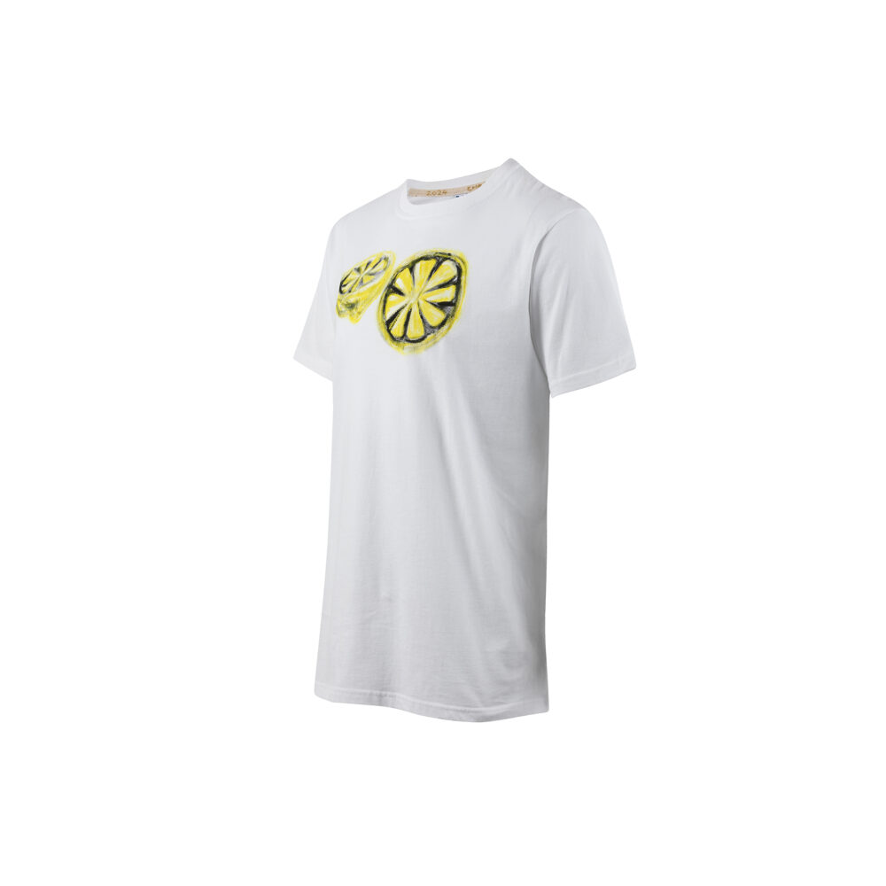T-shirt Citrons - Jersey de coton - Peint à la main - Couleurs blanc et jaune