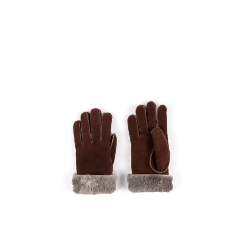 Gants N°1 - Cuir velours - Couleur brun foncé - Fourrure de lapin