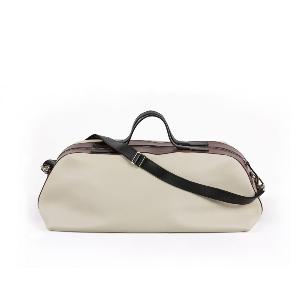Roppongi Bag - Glossy leather - Ecru white, burgundy and charcoal grey colors
