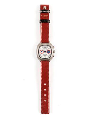 Chronographe 1972 Sky Red & Blue - Cuir laqué - Couleur rouge