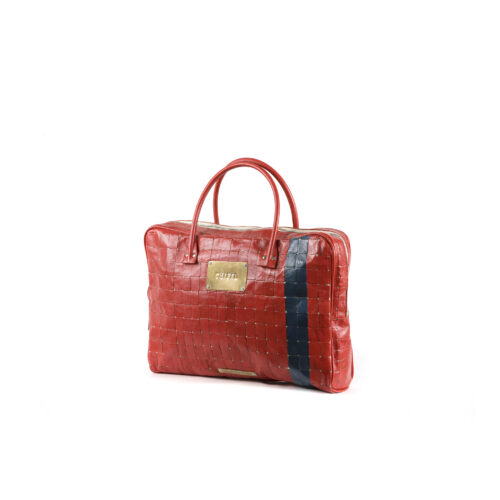 Mallette Mosaïque - Vintage - Cuir glacé - Couleurs rouge et bleu