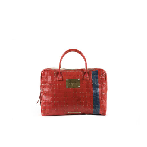 Mallette Mosaïque - Vintage - Cuir glacé - Couleurs rouge et bleu