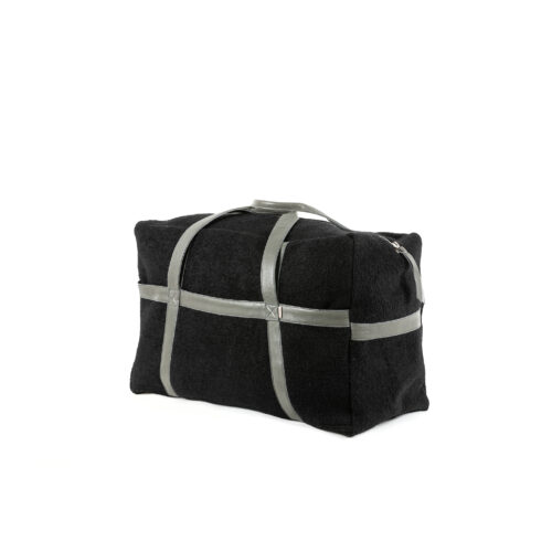 Sac Souple Large - Vintage - Laine Mérinos et cuir glacé - Couleurs noir et gris