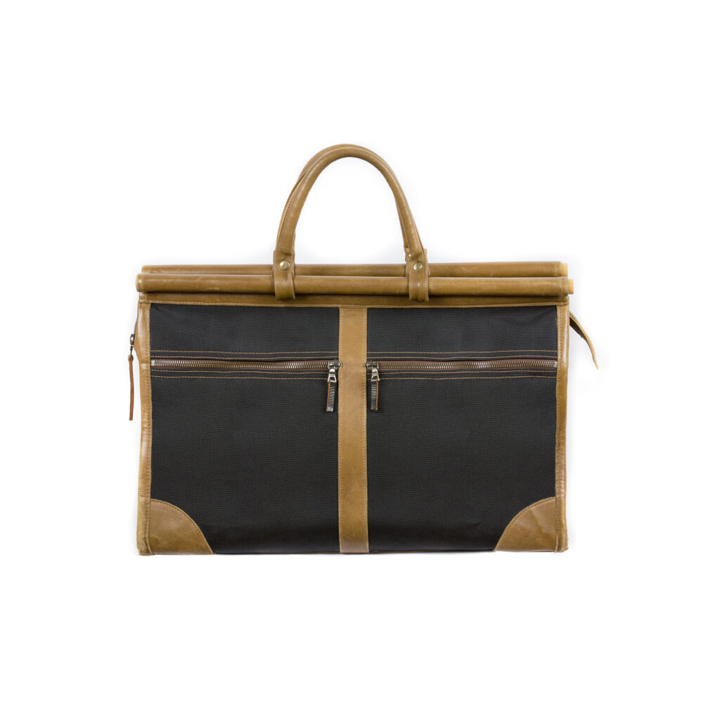 Sac de Chasse - Vintage - Tissu carbone et cuir glacé - Couleur brun
