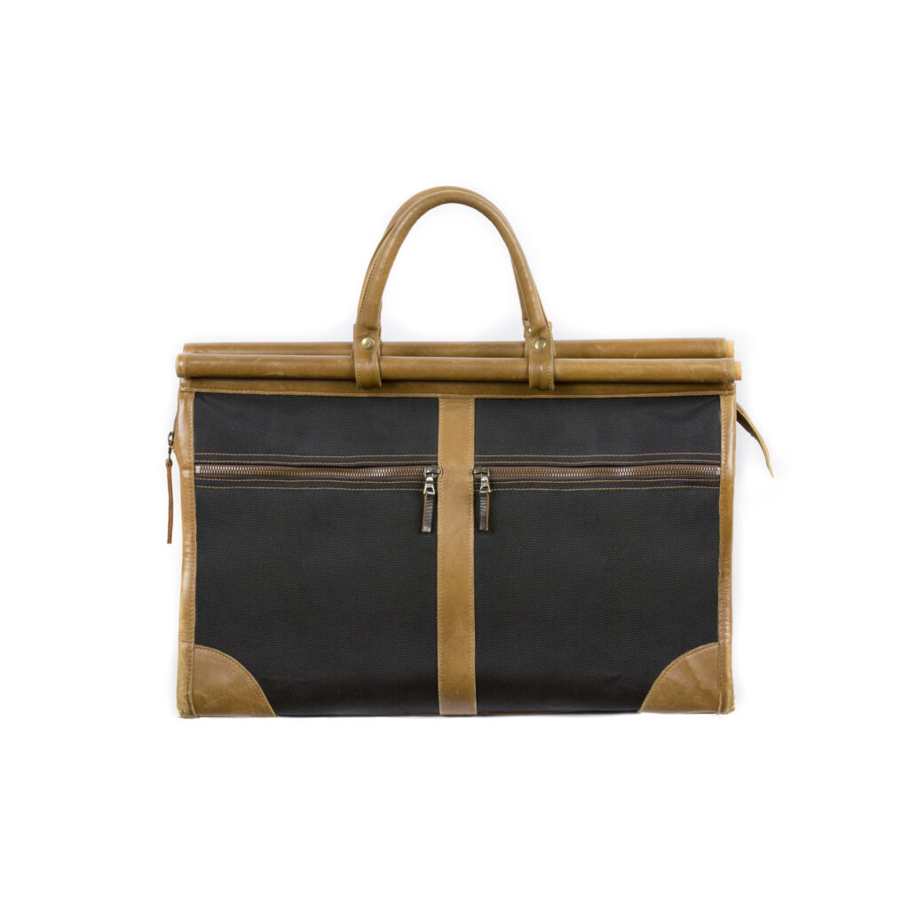 Sac de Chasse - Vintage - Tissu carbone et cuir glacé - Couleur brun