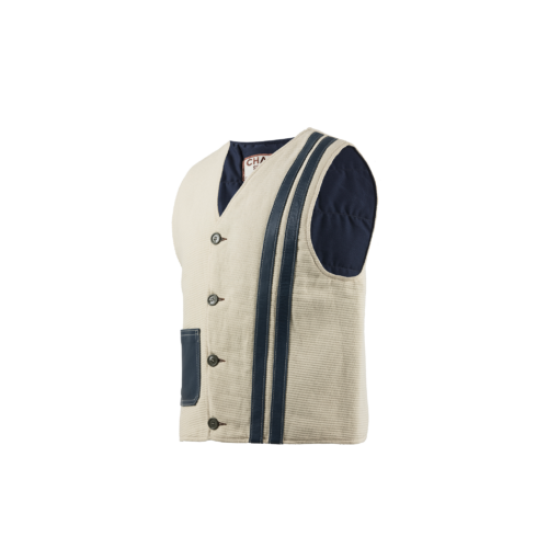 Striped Waistcoat - Vintage - Cotton gabardine - Ecru white color