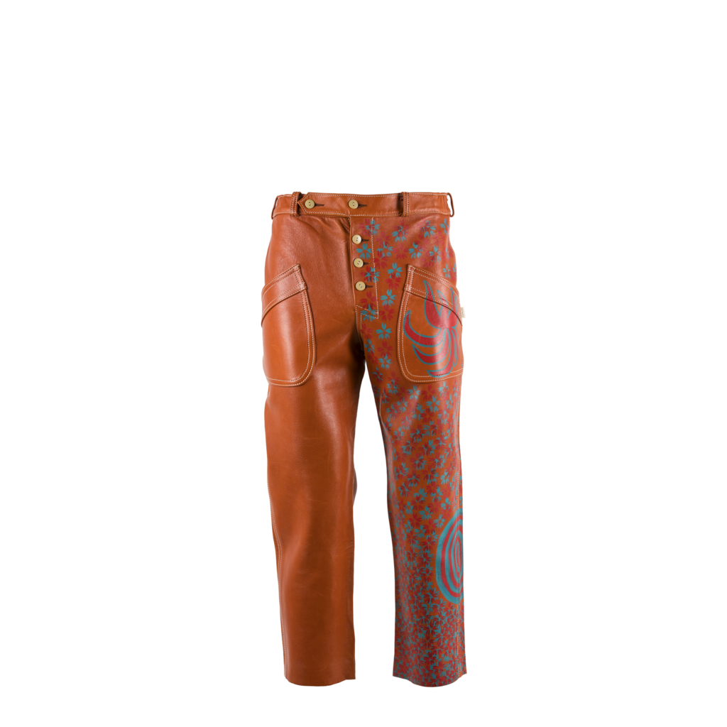 Pantalon Pilote - Vintage - Cuir glacé - Couleur orange - Peint