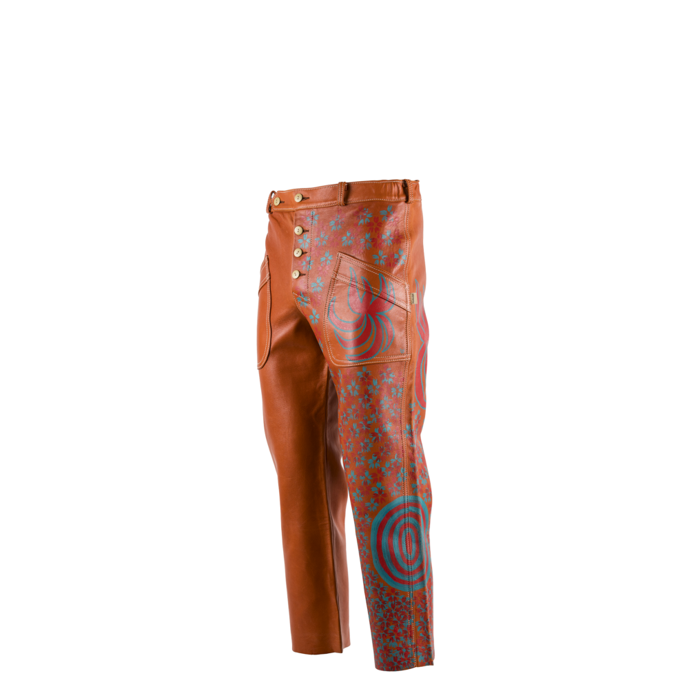 Pilot Pants - Vintage - Glossy leather - Orange color - Painted