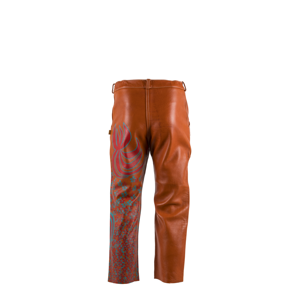 Pilot Pants - Vintage - Glossy leather - Orange color - Painted