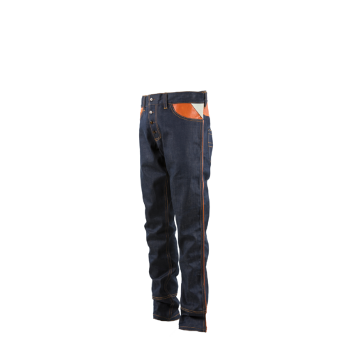 Jeans 2008 AC - Vintage - Denim canvas & glossy leather - Orange color