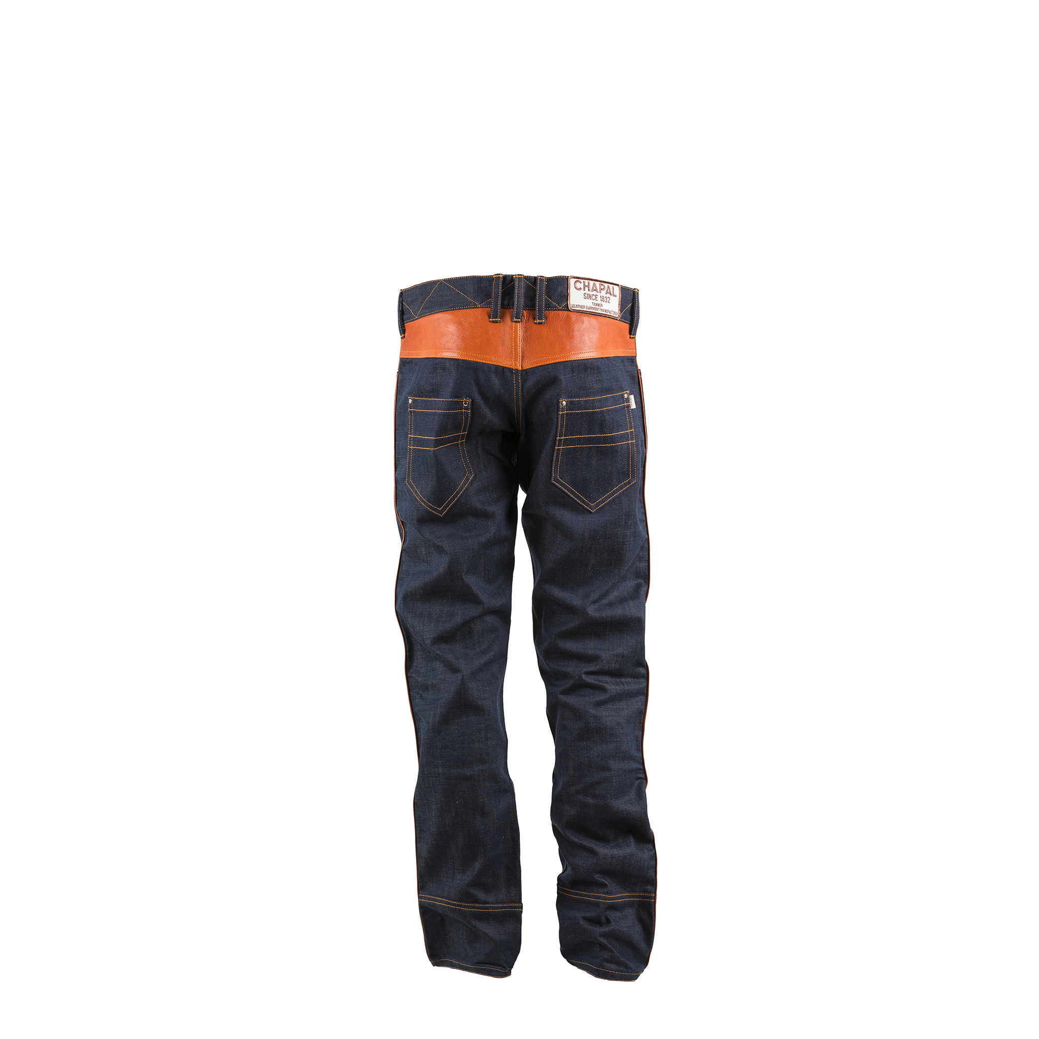 Jeans 2008 AC - Vintage - Denim canvas & glossy leather - Orange color