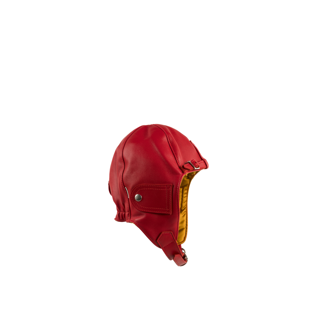Casque Automobiliste - Doublure soie dorée - Cuir glacé - Couleur rouge