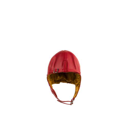 Casque Automobiliste - Doublure soie dorée - Cuir glacé - Couleur rouge