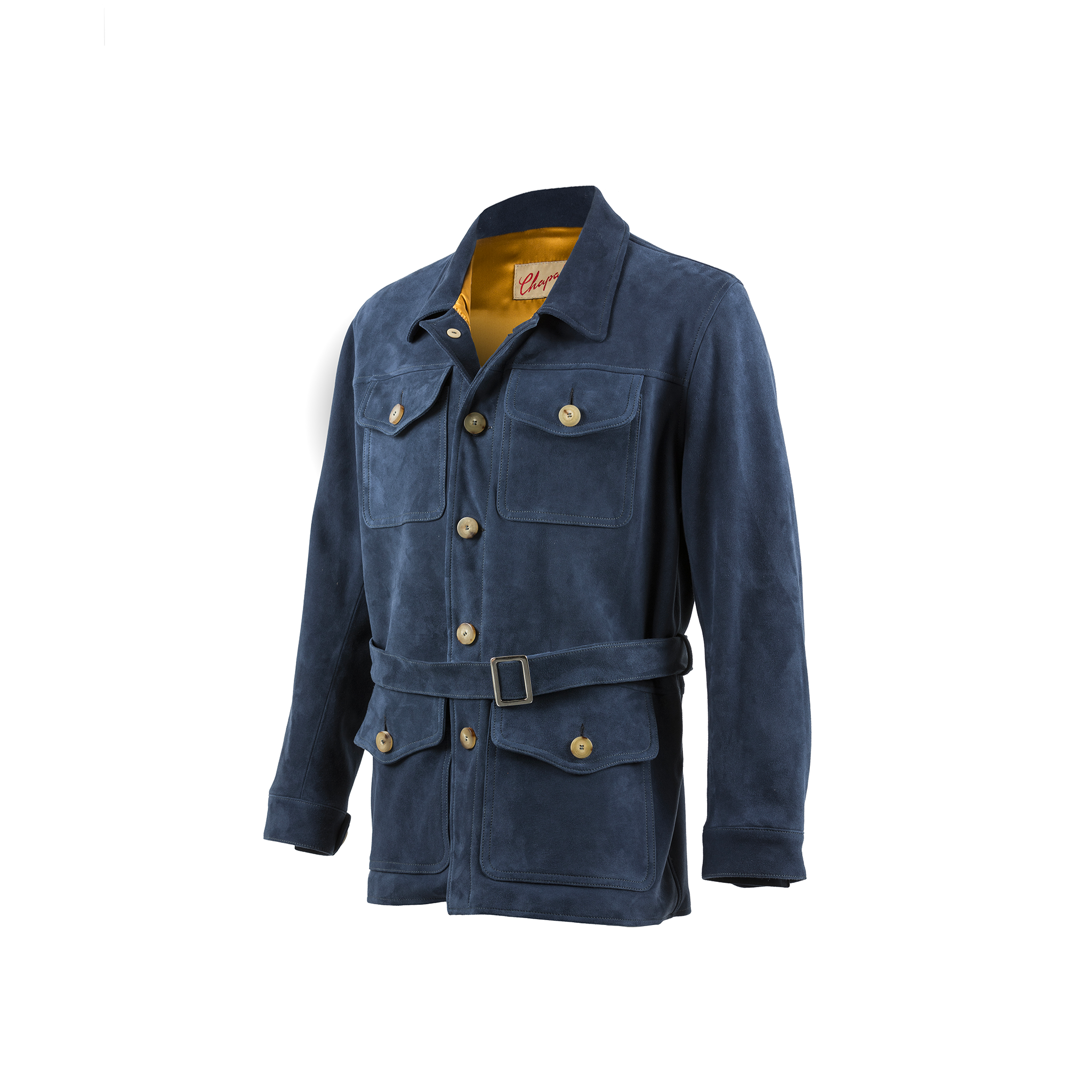 Saharienne - Cuir velours - Couleur bleu - Doublure soie dorée