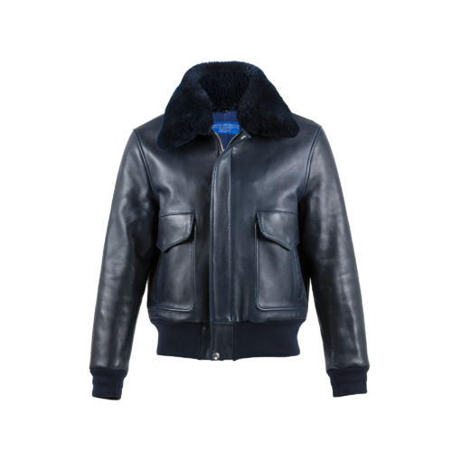 USAAF Hudson Blue - Cuir glacé - Couleur bleu foncé - Bord côte bleu