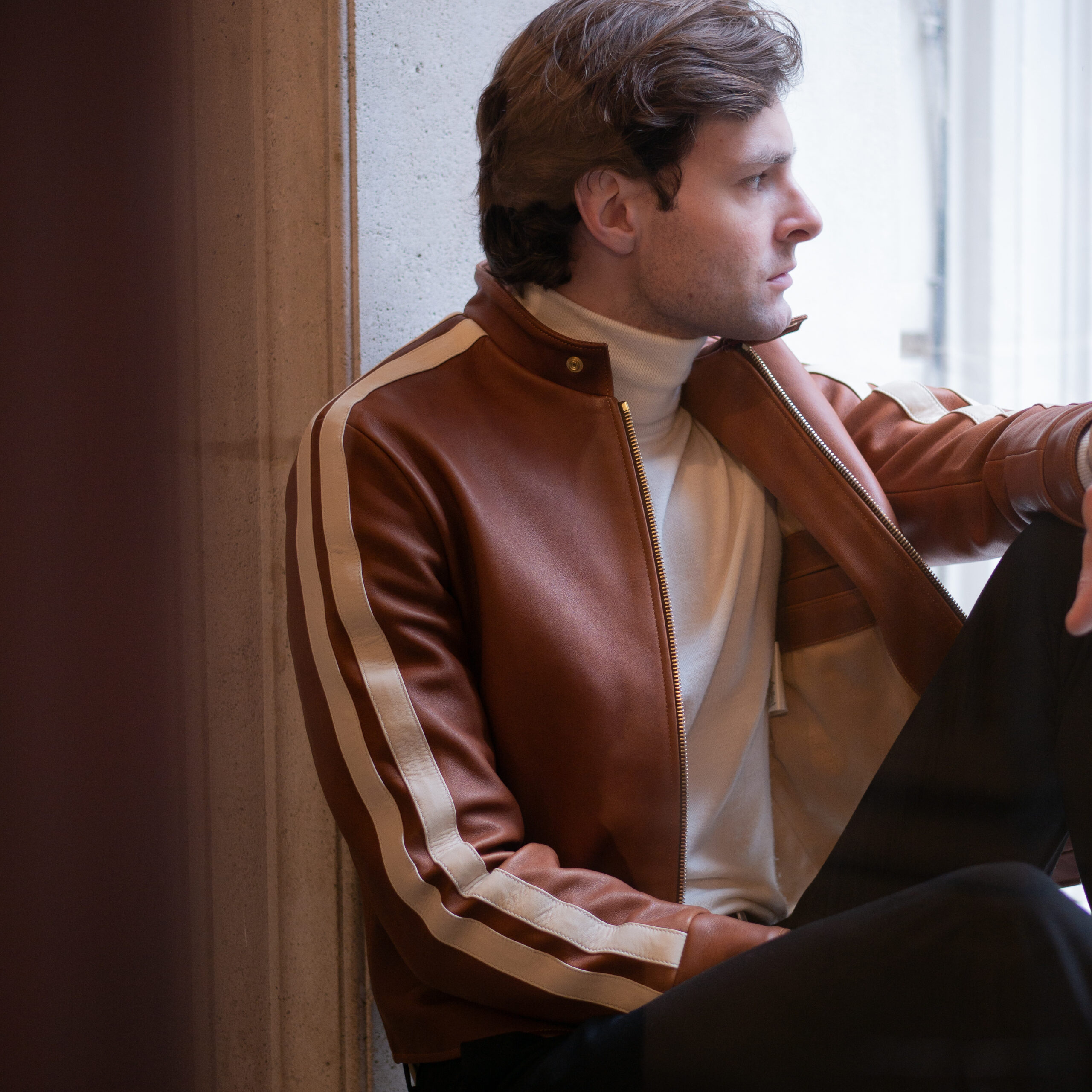 Blouson Anglais - Cuir glacé - Pain brûlé