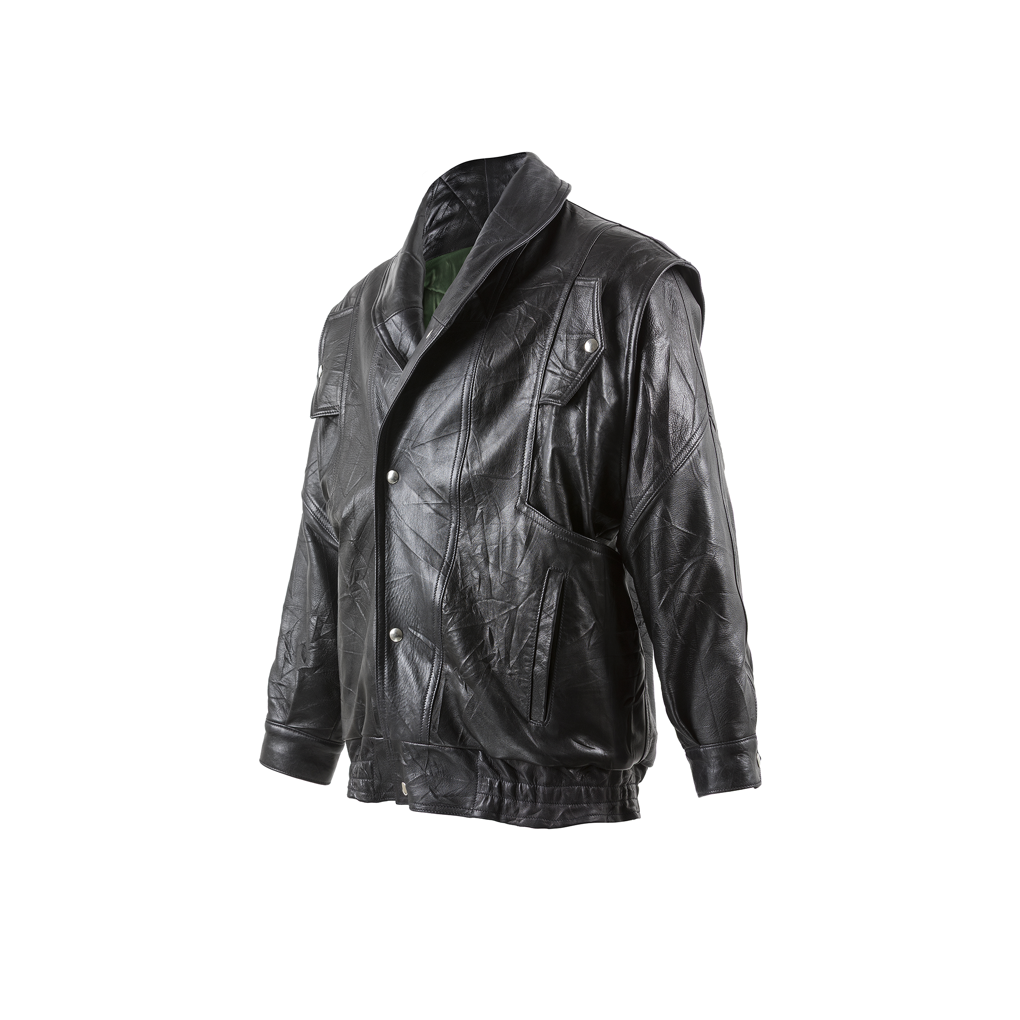 Bob Jacket - Crinkled leather - Black color