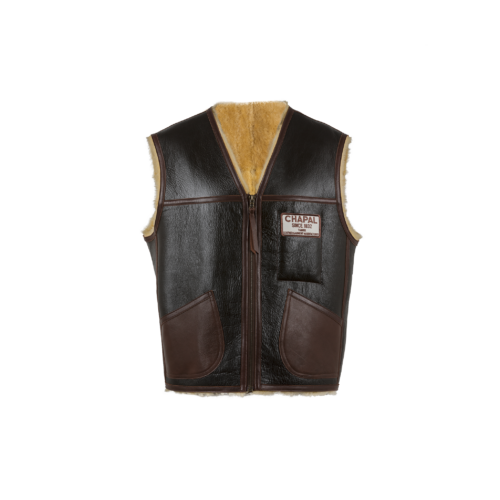 Gilet de Travail - Vintage - Mouton retourné verni - Couleur champagne