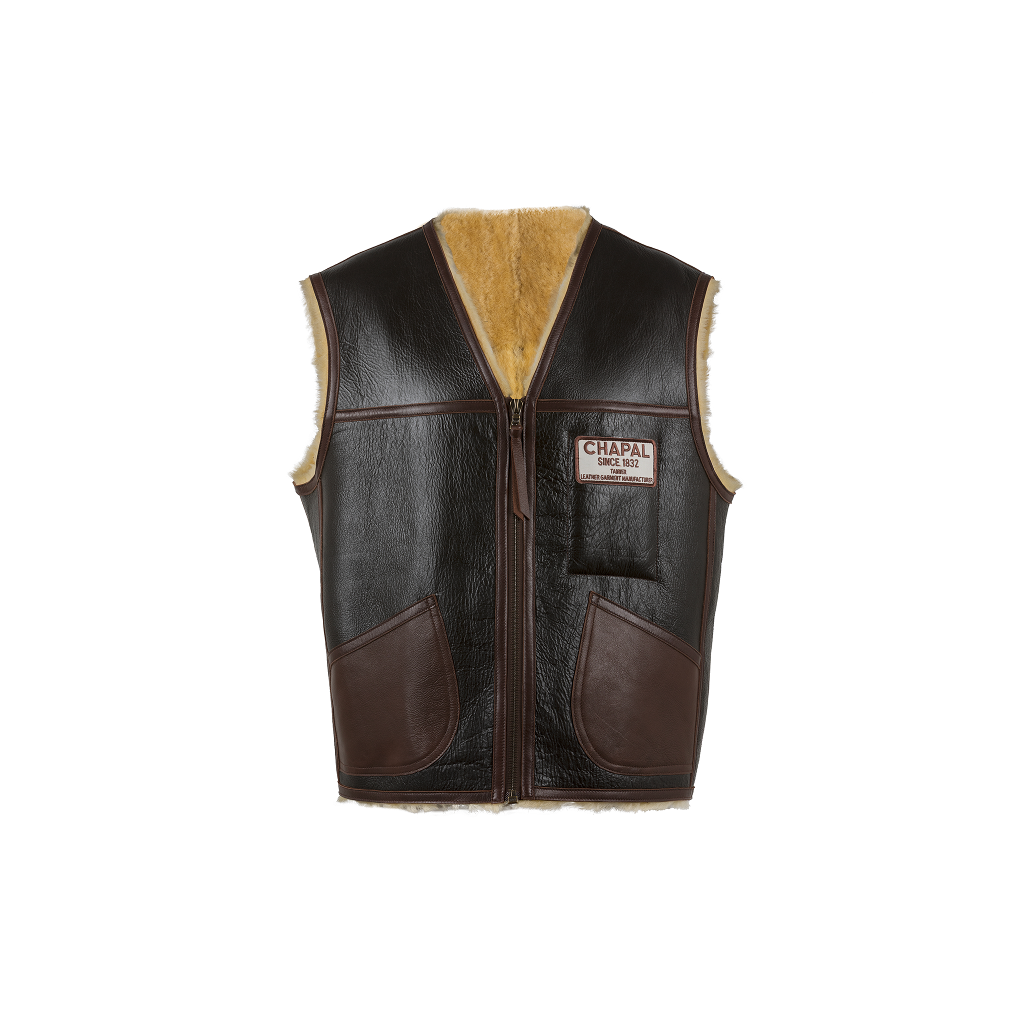 Gilet de Travail - Vintage - Mouton retourné verni - Couleur champagne
