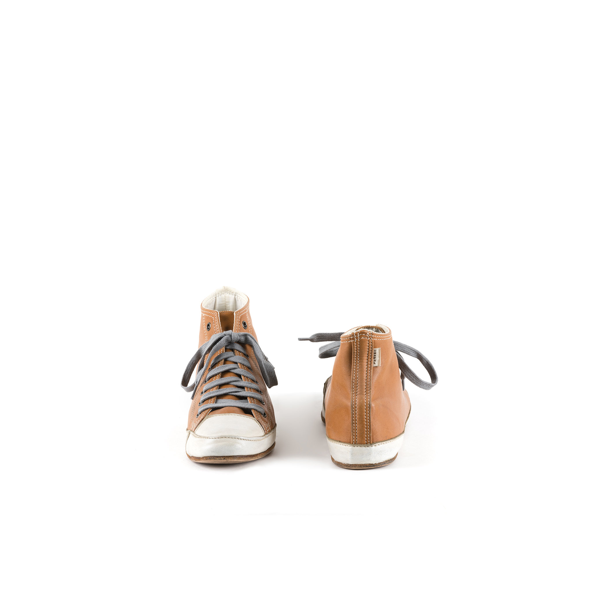 High Sneakers - Vintage - Glossy leather - Tan and ecru white colors