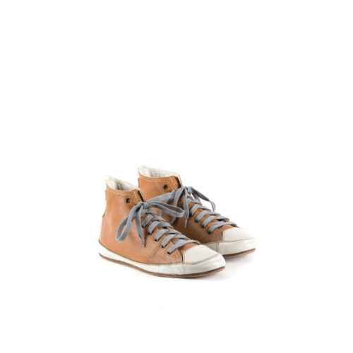 High Sneakers - Vintage - Glossy leather - Tan and ecru white colors