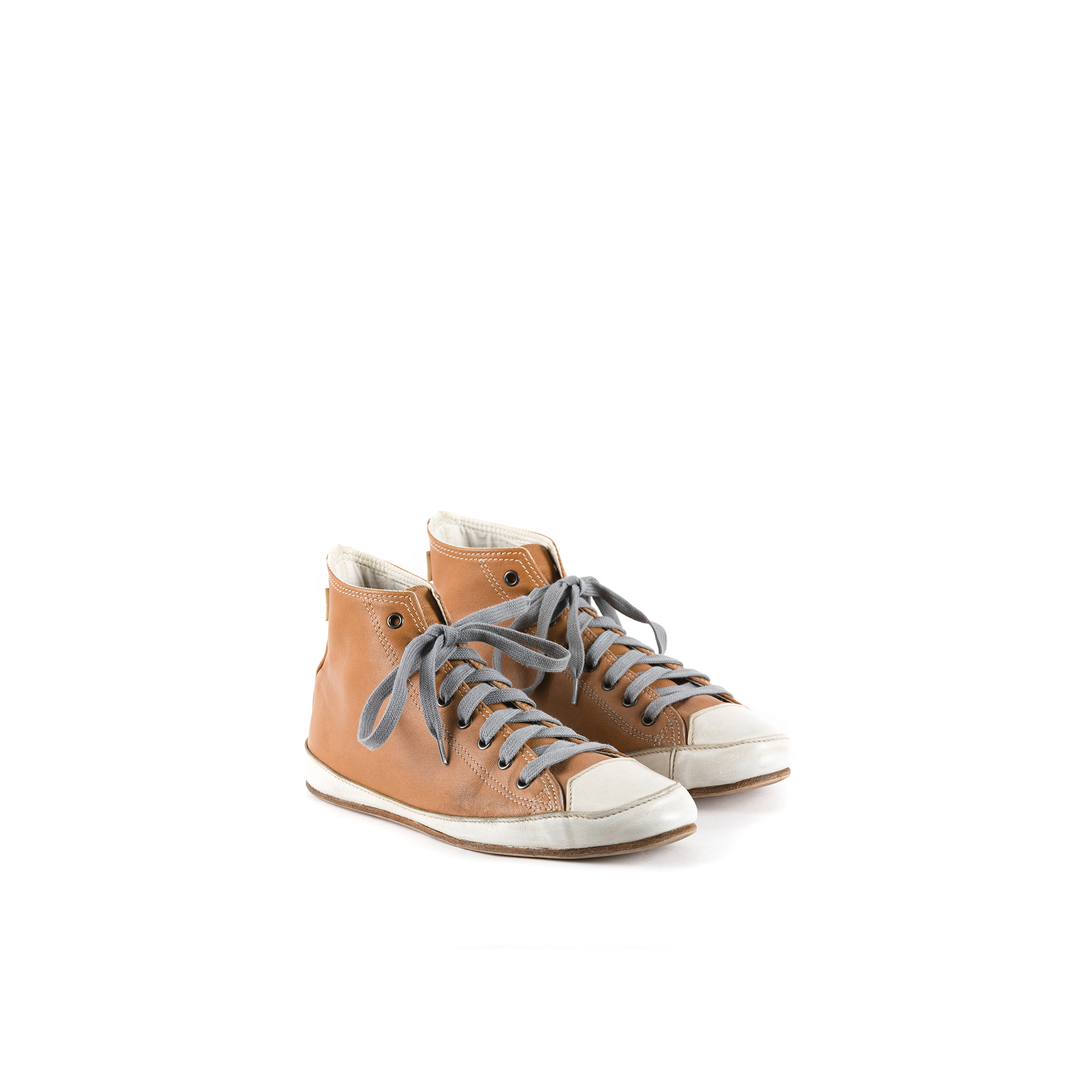 High Sneakers - Vintage - Glossy leather - Tan and ecru white colors