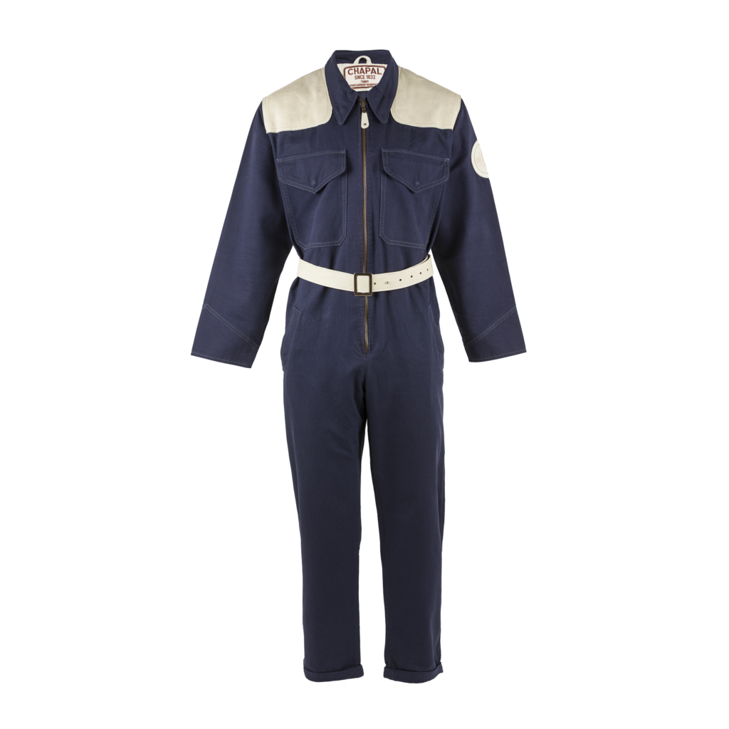 Combinaison 1950 - Vintage - Gabardine et cuir glacé - Couleurs bleu et écru