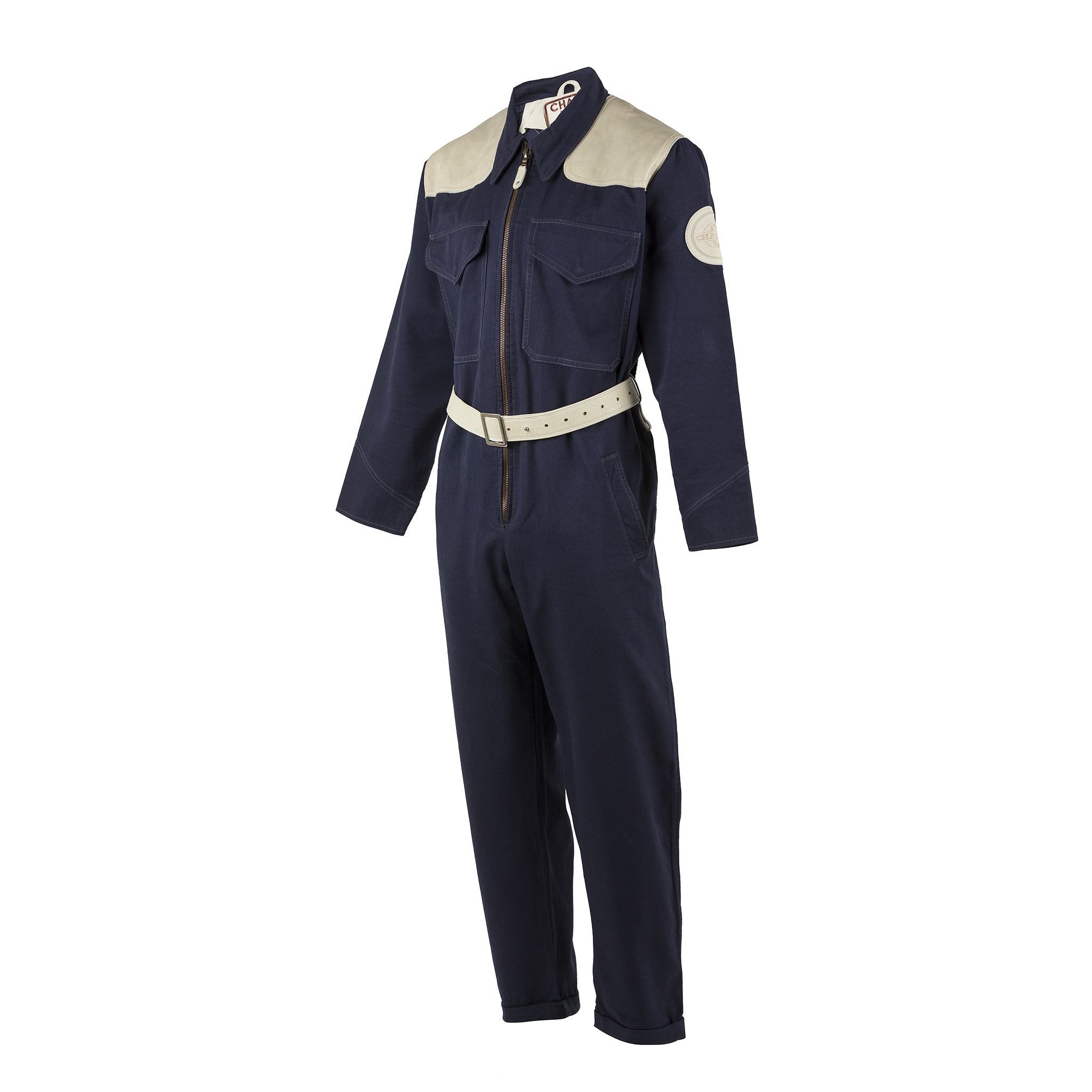 Combinaison 1950 - Vintage - Gabardine et cuir glacé - Couleurs bleu et écru