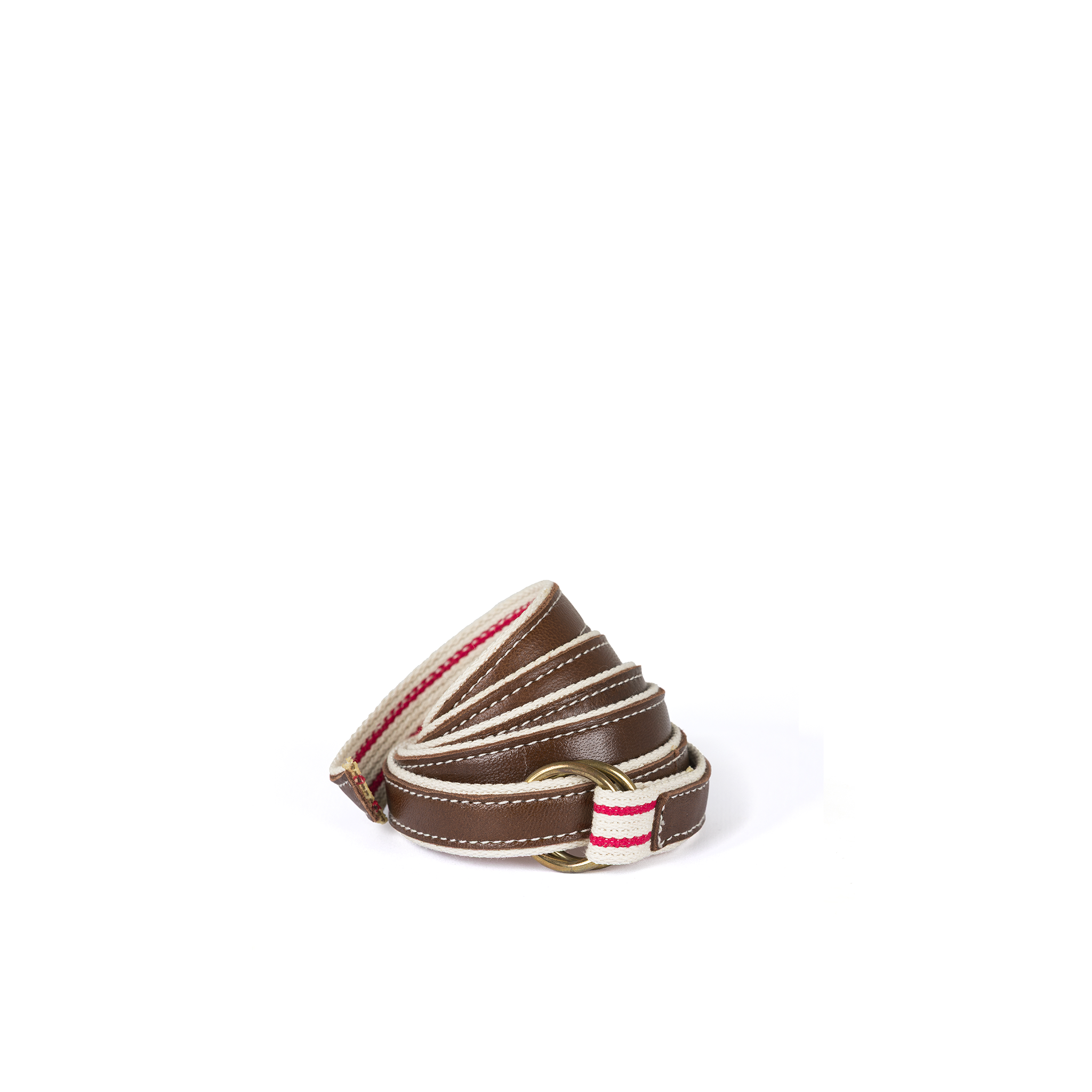 Ceinture Fine - Vintage - Cuir glacé et coton - Couleurs brun et écru