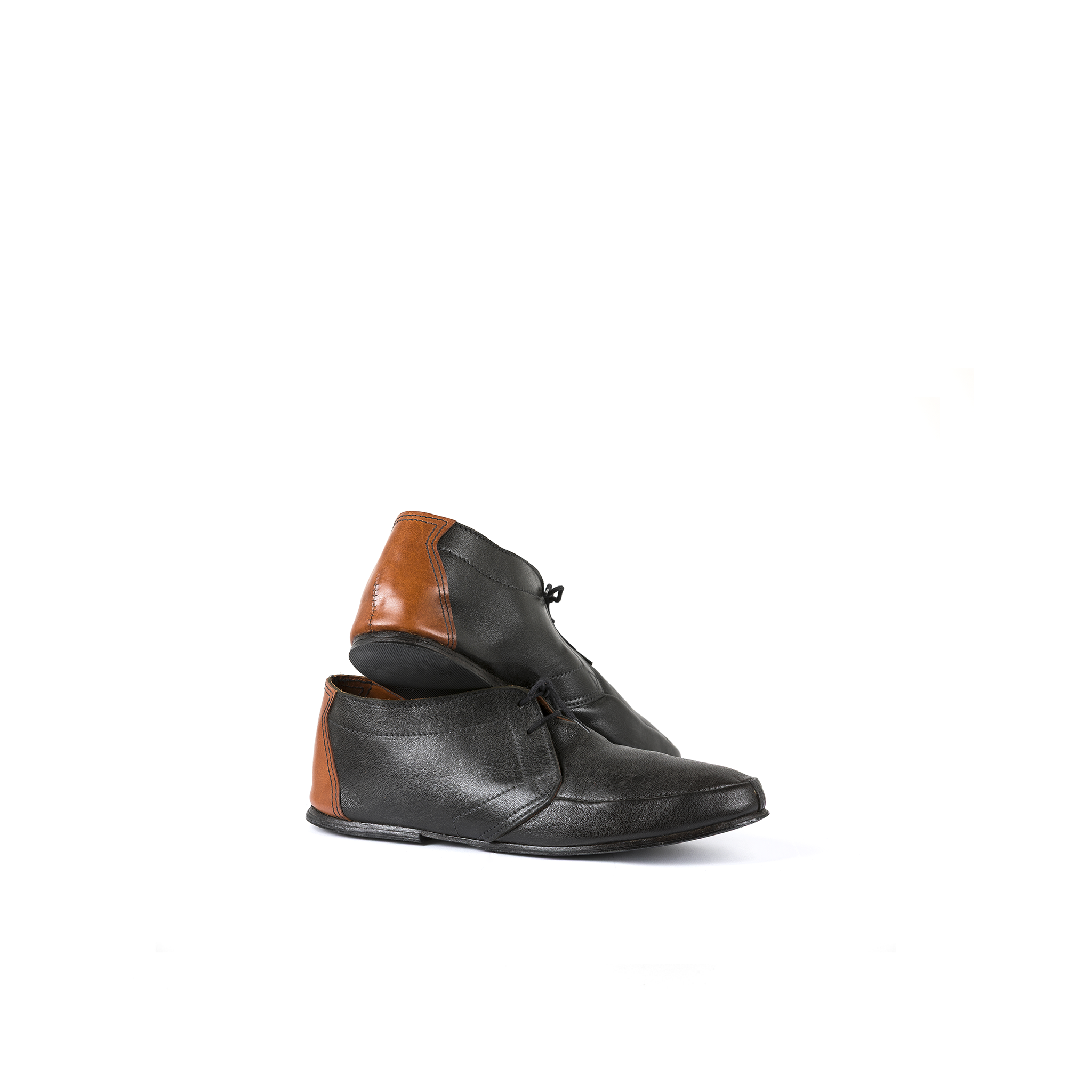 Chaussures de Ville - Vintage - Cuir glacé - Couleurs noir et brun